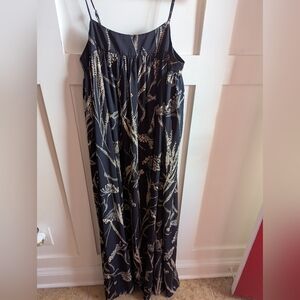 Navy blue and Cream Floral Maxi Dress